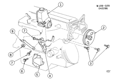 FRONT SUSPENSION-STEERING Chevrolet Cavalier 1987-1989 J STEERING PUMP MOUNTING-2.0L L4 (LL8/2.0-1)