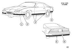 МОЛДИНГИ КУЗОВА-ЛИСТОВОЙ МЕТАЛ-ФУРНИТУРА ЗАДНЕГО ОТСЕКА-ФУРНИТУРА КРЫШИ Chevrolet Camaro 1987-1987 F STRIPES/BODY (D98)