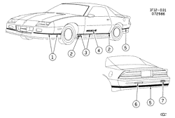 МОЛДИНГИ КУЗОВА-ЛИСТОВОЙ МЕТАЛ-ФУРНИТУРА ЗАДНЕГО ОТСЕКА-ФУРНИТУРА КРЫШИ Chevrolet Camaro 1987-1987 F STRIPES/BODY (D88)