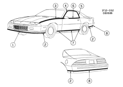 МОЛДИНГИ КУЗОВА-ЛИСТОВОЙ МЕТАЛ-ФУРНИТУРА ЗАДНЕГО ОТСЕКА-ФУРНИТУРА КРЫШИ Chevrolet Camaro 1987-1987 F STRIPES/BODY (D85)