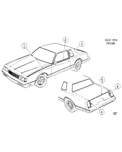 BODY MOLDINGS-SHEET METAL-REAR COMPARTMENT HARDWARE-ROOF HARDWARE Chevrolet Monte Carlo 1987-1988 GZ37 STRIPES/BODY (W/D84,D85)