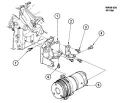 BODY MOUNTING-AIR CONDITIONING-AUDIO/ENTERTAINMENT Buick Century 1986-1988 A A/C COMPRESSOR MOUNTING-3.8L V6 (LG3/3.8-3)