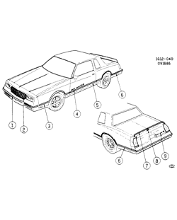 МОЛДИНГИ КУЗОВА-ЛИСТОВОЙ МЕТАЛ-ФУРНИТУРА ЗАДНЕГО ОТСЕКА-ФУРНИТУРА КРЫШИ Chevrolet Monte Carlo 1985-1986 GZ STRIPES/BODY (W/Z65 SUPER SPORT)