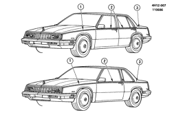 МОЛДИНГИ КУЗОВА-ЛИСТОВОЙ МЕТАЛ-ФУРНИТУРА ЗАДНЕГО ОТСЕКА-ФУРНИТУРА КРЫШИ Buick Lesabre 1987-1987 H STRIPES/BODY-TWO TONE(D84)