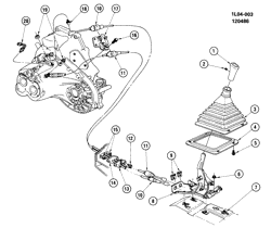 4-СКОРОСТНАЯ МЕХАНИЧЕСКАЯ КОРОБКА ПЕРЕДАЧ Chevrolet Corsica 1987-1988 L SHIFT CONTROLS/MANUAL TRANSMISSION 5 SPEED (MG2)
