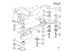 BODY MOUNTING-AIR CONDITIONING-AUDIO/ENTERTAINMENT Cadillac Seville 1986-1987 K BODY MOUNTING (EXC (FE2))