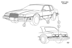 МОЛДИНГИ КУЗОВА-ЛИСТОВОЙ МЕТАЛ-ФУРНИТУРА ЗАДНЕГО ОТСЕКА-ФУРНИТУРА КРЫШИ Buick Riviera 1987-1988 E57 STRIPES/BODY (TWO-TONE)