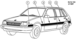 MOULURES DE CARROSSERIE - FEUILLE DE MÉTAL - QUINCAILLERIE DU COFFRE ARR. - ET DU TOIT Chevrolet Sprint 1987-1987 M68 STRIPES/BODY SIDE (D88)