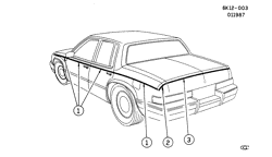 BODY MOLDINGS-SHEET METAL-REAR COMPARTMENT HARDWARE-ROOF HARDWARE Cadillac Seville 1986-1986 K STRIPES/BODY (B57,D98)