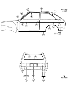 BODY MOLDINGS-SHEET METAL-REAR COMPARTMENT HARDWARE-ROOF HARDWARE Chevrolet Chevette 1982-1987 T08 MOLDINGS/BODY