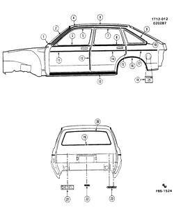 BODY MOLDINGS-SHEET METAL-REAR COMPARTMENT HARDWARE-ROOF HARDWARE Chevrolet Chevette 1982-1987 T68 MOLDINGS/BODY
