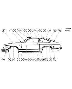 МОЛДИНГИ КУЗОВА-ЛИСТОВОЙ МЕТАЛ Chevrolet Vega 1976-1976 HV77 MOLDINGS & STRIPES (GT)