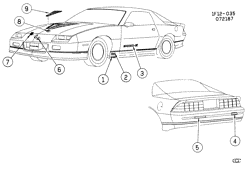 МОЛДИНГИ КУЗОВА-ЛИСТОВОЙ МЕТАЛ-ФУРНИТУРА ЗАДНЕГО ОТСЕКА-ФУРНИТУРА КРЫШИ Chevrolet Camaro 1988-1990 F ORNAMENTATION/BODY