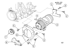 BODY MOUNTING-AIR CONDITIONING-AUDIO/ENTERTAINMENT Pontiac Sunbird 1987-1990 J A/C COMPRESSOR MOUNTING-2.0L L4 (LT2/2.0K)