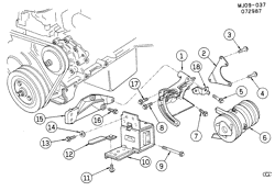 КРЕПЛЕНИЕ КУЗОВА-КОНДИЦИОНЕР-АУДИОСИСТЕМА Chevrolet Cavalier 1987-1989 J A/C COMPRESSOR MOUNTING (LB6/2.8W)