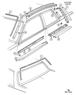 BODY MOLDINGS-SHEET METAL-REAR COMPARTMENT HARDWARE-ROOF HARDWARE Chevrolet Celebrity 1982-1989 A27 MOLDINGS/BODY-ABOVE BELT