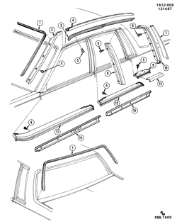 BODY MOLDINGS-SHEET METAL-REAR COMPARTMENT HARDWARE-ROOF HARDWARE Chevrolet Celebrity 1982-1989 A19 MOLDINGS/BODY-ABOVE BELT