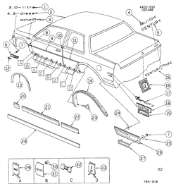 BODY MOLDINGS-SHEET METAL-REAR COMPARTMENT HARDWARE-ROOF HARDWARE Buick Century 1982-1988 A27 MOLDINGS/BODY-BELOW BELT