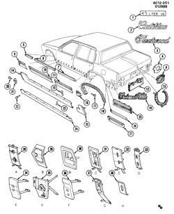 BODY MOLDINGS-SHEET METAL-REAR COMPARTMENT HARDWARE-ROOF HARDWARE Cadillac Fleetwood Sixty Special 1987-1988 C69 MOLDINGS/BODY-BELOW BELT (EXC V4X)