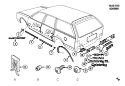 MOLDURAS DA CARROCERIA-PLACA DE METAL-PEÇAS DO COMPARTIMENTO TRASEIRO-PEÇAS DO TETO Chevrolet Celebrity 1984-1987 A35 MOLDINGS/BODY-BELOW BELT (EXC WOOD GRAIN BX3)
