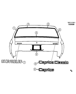 MOULURES DE CARROSSERIE - FEUILLE DE MÉTAL - QUINCAILLERIE DU COFFRE ARR. - ET DU TOIT Chevrolet Caprice 1986-1990 BL MOLDINGS/BODY-REAR (EXC C09)