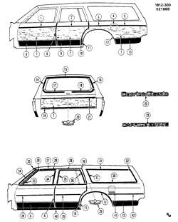 МОЛДИНГИ КУЗОВА-ЛИСТОВОЙ МЕТАЛ-ФУРНИТУРА ЗАДНЕГО ОТСЕКА-ФУРНИТУРА КРЫШИ Chevrolet Caprice 1986-1987 B35 MOLDINGS/BODY