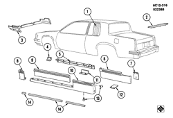 BODY MOLDINGS-SHEET METAL-REAR COMPARTMENT HARDWARE-ROOF HARDWARE Cadillac Fleetwood Sixty Special 1986-1987 C47 MOLDINGS/BODY (TOURING CAR/V4X)