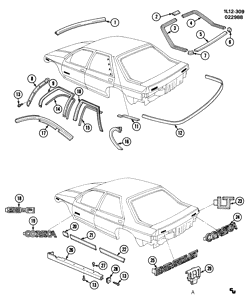 BODY MOLDINGS-SHEET METAL-REAR COMPARTMENT HARDWARE-ROOF HARDWARE Chevrolet Corsica 1989-1991 L68 MOLDINGS/BODY