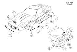 BODY MOLDINGS-SHEET METAL-REAR COMPARTMENT HARDWARE-ROOF HARDWARE Chevrolet Corvette 1988-1988 Y MOLDINGS/BODY (Z01)