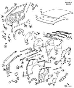 BODY MOLDINGS-SHEET METAL-REAR COMPARTMENT HARDWARE-ROOF HARDWARE Cadillac Eldorado 1986-1989 E SHEET METAL/BODY-SIDE FRAME, DOORS & ROOF