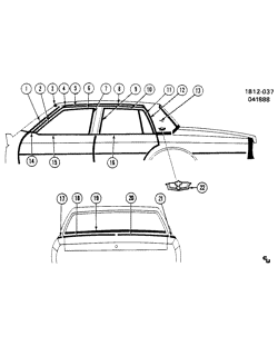 BODY MOLDINGS-SHEET METAL-REAR COMPARTMENT HARDWARE-ROOF HARDWARE Chevrolet Impala 1982-1990 B69 MOLDINGS/BODY-ABOVE BELT (W/CO9)