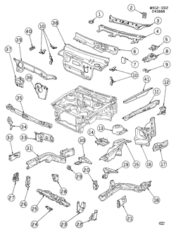 BODY MOLDINGS-SHEET METAL-REAR COMPARTMENT HARDWARE-ROOF HARDWARE Buick Somerset 1985-1987 N SHEET METAL/BODY PART 1-MOTOR COMPARTMENT & DASH