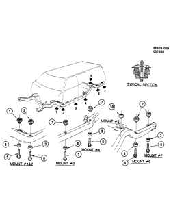 КРЕПЛЕНИЕ КУЗОВА-КОНДИЦИОНЕР-АУДИОСИСТЕМА Buick Lesabre Wagon 1989-1990 B BODY MOUNTING