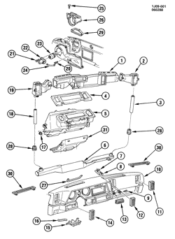 КРЕПЛЕНИЕ КУЗОВА-КОНДИЦИОНЕР-АУДИОСИСТЕМА Chevrolet Cavalier 1985-1987 JD AIR DISTRIBUTION SYSTEM