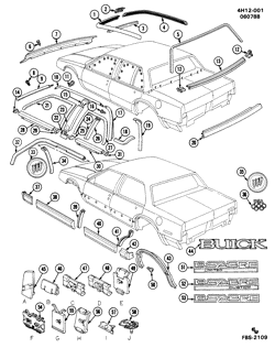 BODY MOLDINGS-SHEET METAL-REAR COMPARTMENT HARDWARE-ROOF HARDWARE Buick Lesabre 1986-1989 H69 MOLDINGS/BODY