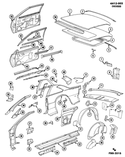 BODY MOLDINGS-SHEET METAL-REAR COMPARTMENT HARDWARE-ROOF HARDWARE Buick Lesabre 1986-1989 H37 SHEET METAL/BODY-SIDE FRAME, DOOR & ROOF