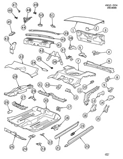 BODY MOLDINGS-SHEET METAL-REAR COMPARTMENT HARDWARE-ROOF HARDWARE Buick Somerset 1985-1989 N27 SHEET METAL/BODY PART 3-UNDERBODY & REAR END