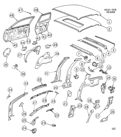 BODY MOLDINGS-SHEET METAL-REAR COMPARTMENT HARDWARE-ROOF HARDWARE Buick Skylark 1986-1989 N69 SHEET METAL/BODY PART 2-SIDE FRAME, DOOR & ROOF