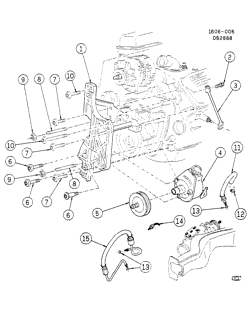 FRONT SUSPENSION-STEERING Chevrolet Caprice 1989-1990 B STEERING PUMP MOUNTING & HOSES-5.0L V8 (LO3/5.0E)