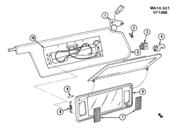 WINDSHIELD-WIPER-MIRRORS-INSTRUMENT PANEL-CONSOLE-DOORS Pontiac 6000 1982-1989 A SUNSHADE ASM (D64)