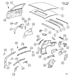 BODY MOLDINGS-SHEET METAL-REAR COMPARTMENT HARDWARE-ROOF HARDWARE Buick Somerset 1985-1989 N27 SHEET METAL/BODY PART 2-SIDE FRAME, DOOR & ROOF