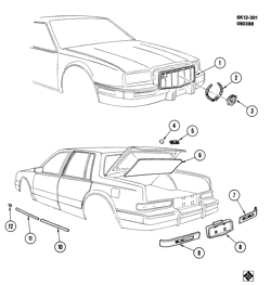 BODY MOLDINGS-SHEET METAL-REAR COMPARTMENT HARDWARE-ROOF HARDWARE Cadillac Seville 1988-1989 K ORNAMENTATION/BODY  STS(YP6)