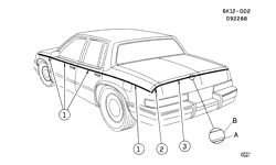 BODY MOLDINGS-SHEET METAL-REAR COMPARTMENT HARDWARE-ROOF HARDWARE Cadillac Seville 1987-1988 K STRIPES/BODY (D86)