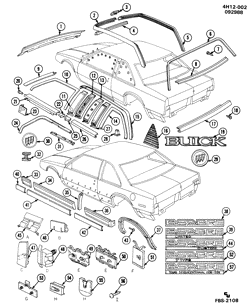 BODY MOLDINGS-SHEET METAL-REAR COMPARTMENT HARDWARE-ROOF HARDWARE Buick Lesabre 1986-1989 H37 MOLDINGS/BODY