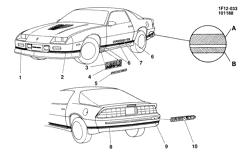 МОЛДИНГИ КУЗОВА-ЛИСТОВОЙ МЕТАЛ-ФУРНИТУРА ЗАДНЕГО ОТСЕКА-ФУРНИТУРА КРЫШИ Chevrolet Camaro 1988-1990 F STRIPES/BODY (Z28)