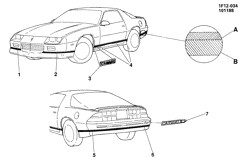 МОЛДИНГИ КУЗОВА-ЛИСТОВОЙ МЕТАЛ-ФУРНИТУРА ЗАДНЕГО ОТСЕКА-ФУРНИТУРА КРЫШИ Chevrolet Camaro 1988-1988 F STRIPES/BODY (D88)