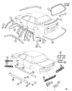 BODY MOLDINGS-SHEET METAL-REAR COMPARTMENT HARDWARE-ROOF HARDWARE Chevrolet Corsica 1987-1989 L69 MOLDINGS/BODY