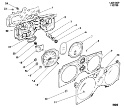 КРЕПЛЕНИЕ КУЗОВА-КОНДИЦИОНЕР-АУДИОСИСТЕМА Chevrolet Cavalier 1989-1990 JC CLUSTER ASM/INSTRUMENT PANEL (W/UH6)