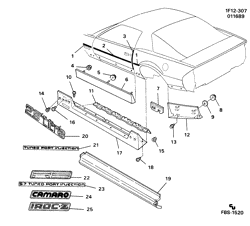 MOLDURAS DA CARROCERIA-PLACA DE METAL-PEÇAS DO COMPARTIMENTO TRASEIRO-PEÇAS DO TETO Chevrolet Camaro 1988-1990 F87 MOLDINGS/BODY-BELOW BELT (EXC CONVERTIBLE)