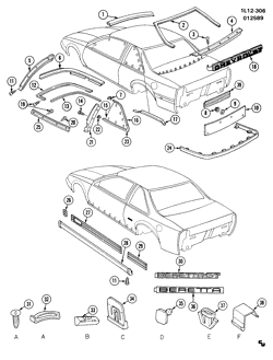 BODY MOLDINGS-SHEET METAL-REAR COMPARTMENT HARDWARE-ROOF HARDWARE Chevrolet Corsica 1987-1989 L37 MOLDINGS/BODY